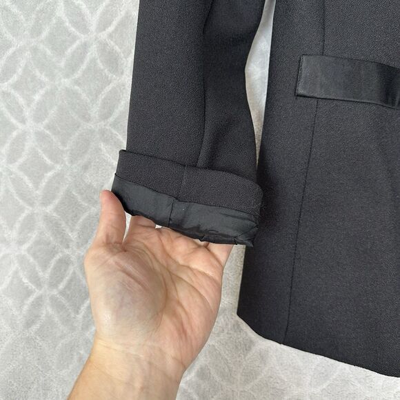 Vtg Tuxedo Blazer Women 6 Small Black Satin Shawl Collar Rhinestone 1 Button 80s - Picture 7 of 12